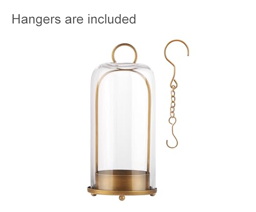 12" High Versatile Modern Metal Hurricane Lantern with Handmade Sturdy Glass Dome in Antique Brass for Pillar Candle & Plants, Industrial, Farmhouse, Shabby Chic (Brass, 5"x12") - color: Brass, size: 5"x12"
