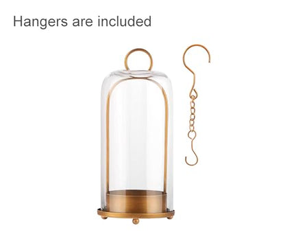 12" High Versatile Modern Metal Hurricane Lantern with Handmade Sturdy Glass Dome in Antique Brass for Pillar Candle & Plants, Industrial, Farmhouse, Shabby Chic (Brass, 5"x12") - color: Brass, size: 5"x12"