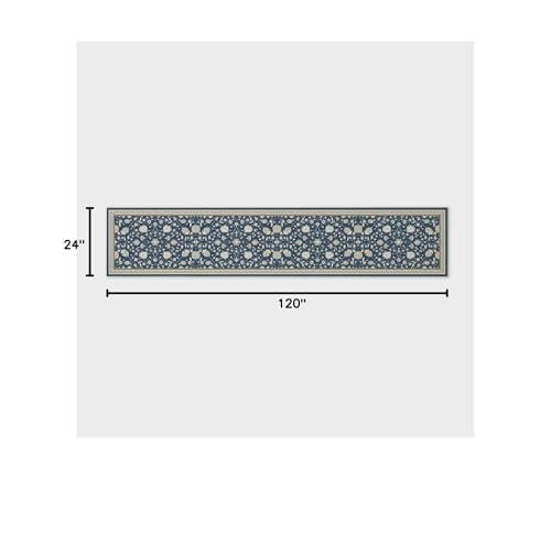 EverGrace Hallyway Area Runner Rugs 2x10, Boho Floral Faux Wool Indoor Outdoor Rugs, Washable Rugs for Bedroom Dining Room Living Room Kitchen, Low Pile Floor Mat Carpet for Home Decor, Navy Blue - color: Navy Blue Multi, size: 2'x10'