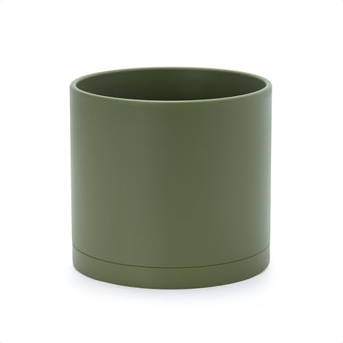 D'vine Dev Plastic Planter Pot with Saucer, 8 in, Olive, 74-X-I-1 - color: Olive, size: 8"
