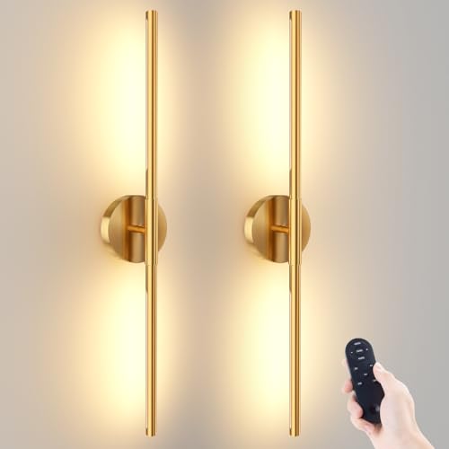 JOFIOS Battery Operated Wall Sconces Set of 2, 27.6In Gold Remote Control - color: Gold, size: 27.6 inch