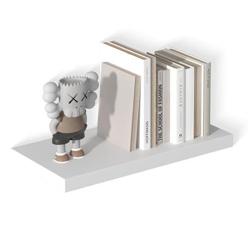 12 Inch Deep Floating Shelves, 24" W x 12" D Wood Floating Shelves for Wall, Large Storage Space Wall Mount Shelf with Invisible Brackets for Living Room Kitchen Bathroom, 1 Pack, White - color: White, size: 24 Inch
