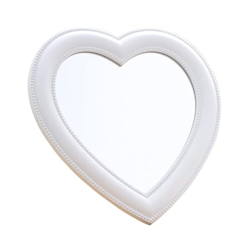 Mokoze Heart Shaped Mirror, Desk or Wall, 11" x 10.6", White