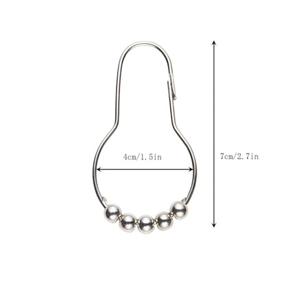 Shower Curtain Hooks, Decorative Rust Proof Stainless Steel Shower Curtain Hooks for Bathroom Shower Rods Set of 12, Polished Nickel (Chrome，12pcs)