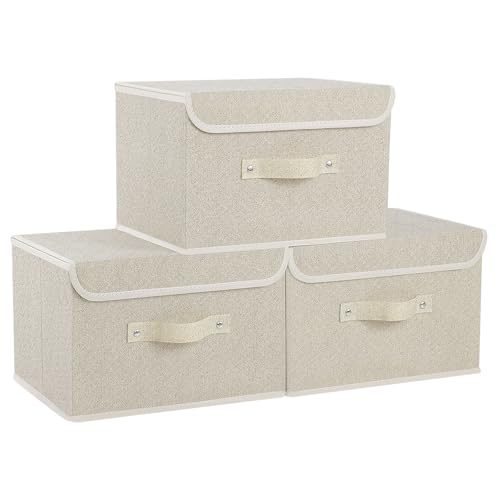 Storage Bins with Handles,Grey and Beige,13x9.1x7.9in,3 Pack - color: Beige/Gray, size: 13x9.1x7.9in(3-pack)