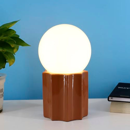 Modern Ceramics Table Lamp, Khaki Base Desk Lamp, White Jade Round Ball Glass Accent Table Lamp for Living Room Bedroom Bedside Nightstand House Office Home Reading - color: Khaki Ceramic