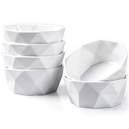 DELLING 4 Oz Ramekins Set of 6, Porcelain Creme Brulee Ramekins Oven Safe, Geometric Souffle Dishes for Baking Dessert Ice Cream, Small Ceramic Bowls Dishwasher Microwave Freezer Safe, White - size: 4oz