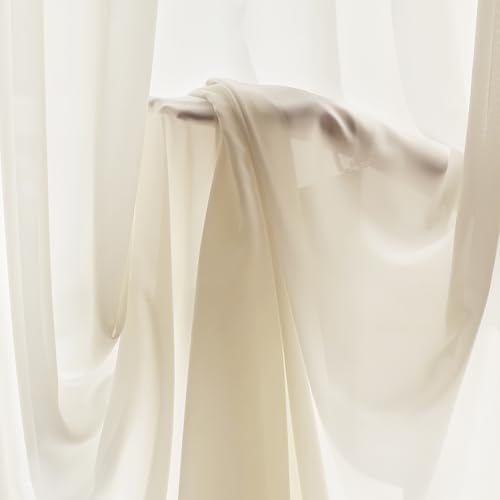 FMFUNCTEX Cream Sheer Curtains, 54 Inch, Rod Pocket, 2 Panels for Bedroom - color: Butter Cream, size: 52"W x 54"L (Pack of 2)