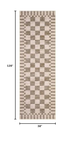 GarveeHome 2.5x10 Brown Checkered Kitchen Runner Rug for Hallway Non Slip - color: Brown, size: 2.5' x 10' (Rectangular)