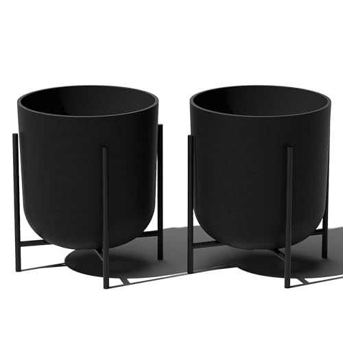 Veradek Mason Series Raised Lima Planter - Round Planter with Stand - color: Black, size: 15 inch - 2 Pack