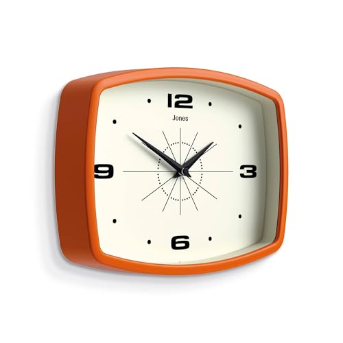 JONES CLOCKS® Movie wall Clock | Rectangular Retro Clock | 10" | Orange - color: Pumpkin Orange
