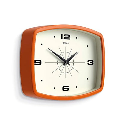 JONES CLOCKS® Movie wall Clock | Rectangular Retro Clock | 10" | Orange - color: Pumpkin Orange