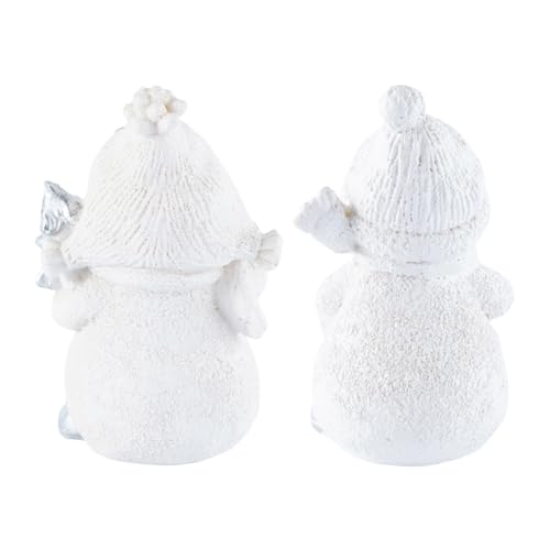 2-Piece Winter Home Decor Resin Snowman Figurines, White - color: White