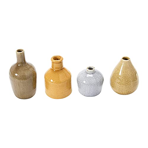 Main + Mesa Stoneware Bud Vases in Crackle Glaze, Grey/Mustard Tones, Set of 4
