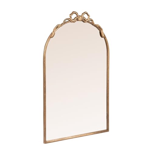 Creative Co-Op Arched Gold Iron Mirror with Decorative Bow - color: Gold, size: 34"L x 19.3"W