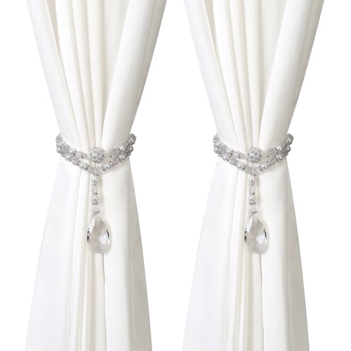 SUQ I OME Luxury Magnetic Curtain Tieback, Crystal Mixed Pearl - color: Pearl Mixed Crystal