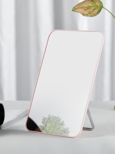 OMIRO 8 x 5 in Desk Makeup Mirror with Stand and Hanging Hole, Pink - color: Pink, size: 8"L x 5"W