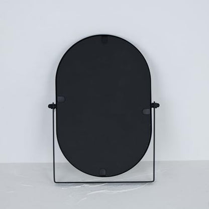 Tstarer Oval Vanity Mirror with Stand,Metal Frame (Black, 7.1 x 11 inches) - color: Black, size: 11"L x 7.1"W