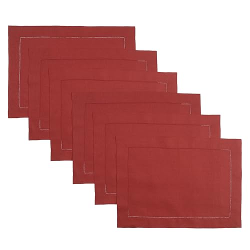 Signature Linen™ by D'Moksha, Bright Red Placemats Set of 6, 14 x 19 Inch, 100% Pure Linen Table Mats, Hemstitch, Machine Washable Cloth Placemats- Fall, Weddings, Outdoor Hosting - color: Bright Red, size: Set of 6 (14 X 19 Inch)