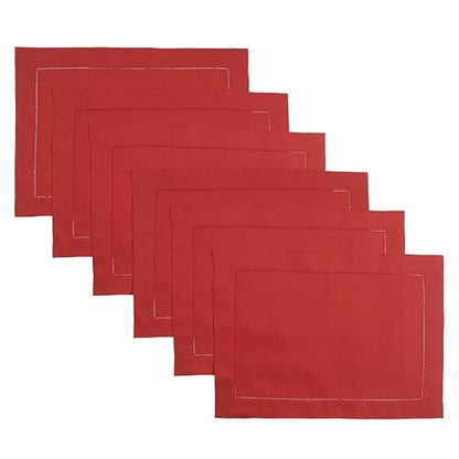 Signature Linen™ by D'Moksha, Bright Red Placemats Set of 6, 14 x 19 Inch, 100% Pure Linen Table Mats, Hemstitch, Machine Washable Cloth Placemats- Fall, Weddings, Outdoor Hosting - color: Bright Red, size: Set of 6 (14 X 19 Inch)