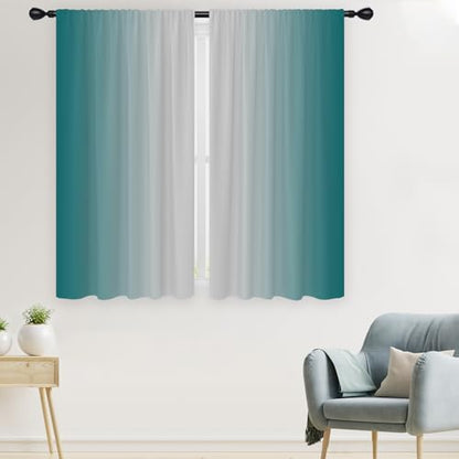 Teal Turquoise Curtains Grey Gray Ombre Gradient Aqua Modern Abstract Cool Simple Art Design 42W x 63L Inches Rod Pocket for Bedroom Living Dining Room Window Drapes Treatment Fabric 2 Panels - color: Green, size: 42"W x 63"L (Pack of 2)