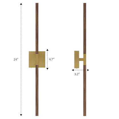Rayogale Gold & Walnut Wireless Wall Sconce with Remote Control, 24 Inch - color: Gold & Walnut, size: 24 Inch(2 Pack)