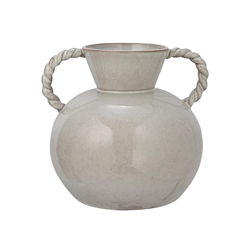 9.25 Inches Stoneware Vase with Twisted Handles and Reactive Glaze, Cream Color - color: Cream