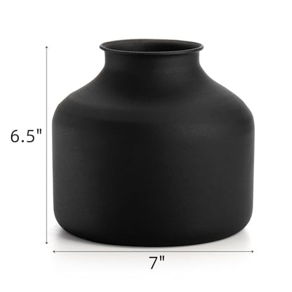 Goaste Metal Matte Flower Vase, Black Vases for Flowers, 6.5 Inch Tall Iron Frosted Flower Arranging Vase for Table Centerpiece, Home, Shelf, Office, Garden Decor, Black