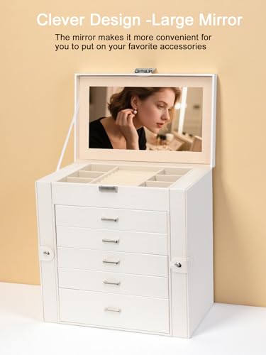 BOOVO Large Jewelry Box for Women 6 Layer - color: Pearl White, size: 6 Layer