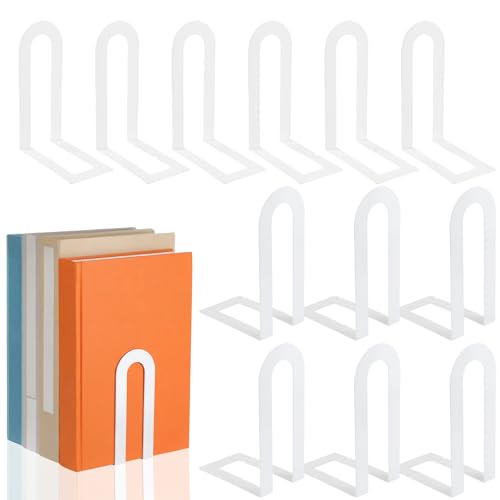 Chunful 12 Pcs White Metal BookEnds Shelves, 5.5 x 3.75 x 2.25 in - color: White, size: 5.5*3.75*2.25inch