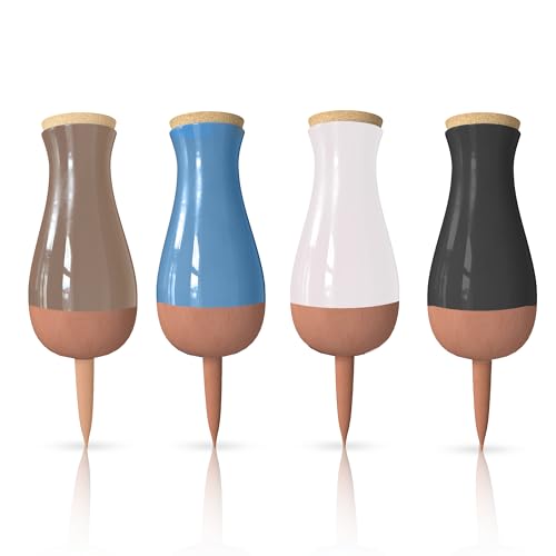 Ollas (Set of 4) | 12oz Terracotta Plant Watering Globes - Self Watering Planter Insert - Automatic Plant Watering Devices | Vacation Watering Pots for Indoor & Outdoor Plants - color: Black, Blue, White and Pink