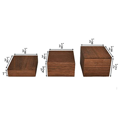 MOOCA Wooden Display Risers Set - 3 Different Height Stands, Brown