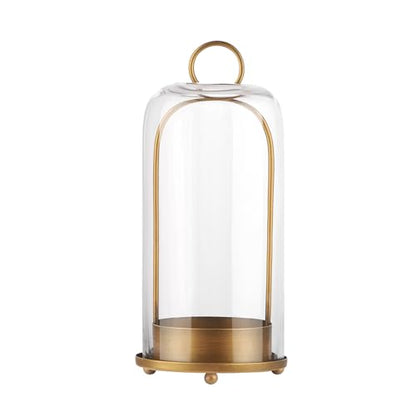 12" High Versatile Modern Metal Hurricane Lantern with Handmade Sturdy Glass Dome in Antique Brass for Pillar Candle & Plants, Industrial, Farmhouse, Shabby Chic (Brass, 5"x12") - color: Brass, size: 5"x12"