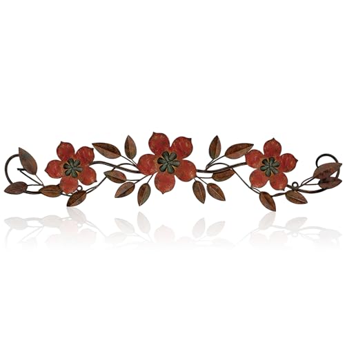 Wesiti Metal Flower Wall Art Decor Vintage Wrought Scroll, Red - color: Red