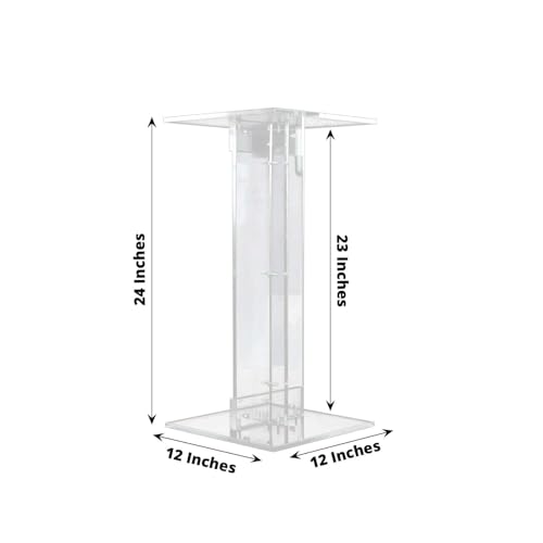Efavormart 24" Heavy Duty Acrylic Wedding Display Stand with Square Bases, Clear Plexiglass Flower Pedestal Stand - 10mm Thick Plate - size: 24"