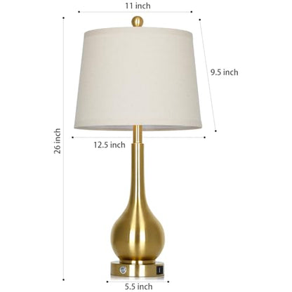 26" Gold Table Lamp for Living Room Single, Touch Control Bedroom Lamps for Nightstand, 3-Way Dimmable Bedside Lamp with USB A+C Port (1 Pack) - color: Gold - 26"H - 1 Pack