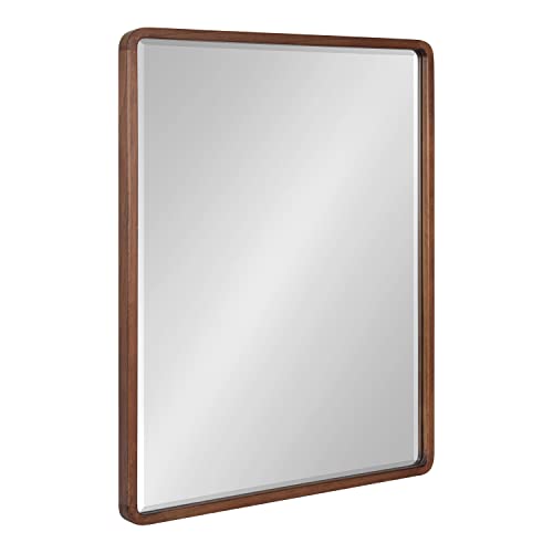Kate and Laurel McLean Modern Wood Framed Rounded Rectangle Wall Mirror, 24 x 30, Walnut Brown, Decorative Round Rectangular Mirror for Contemporary Wall Decor - size: 30"L x 24"W