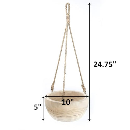 CYS EXCEL Large Wooden Hanging Planter Paulownia Wood Bowl Basket with Jute Rope for Indoor Plants Succulents - size: 10"