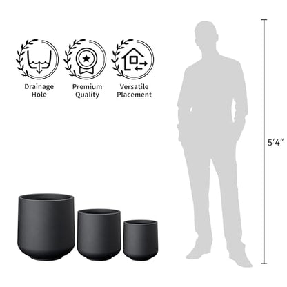 Kante Accent Round Curved Black Concrete Planter 13" Dia, Outdoor - color: Burnished Black, size: 11.6" D