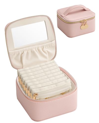 Lolalet Travel Jewelry Organizer for Women, Jewelry Case with Mirror - color: Pink