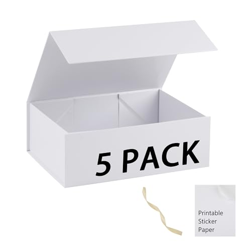 White Gift Box,10x7.3x3.5 Gift Boxes With Lids For Presents Includes Ribbon And Diy Printable Sticker Paper,Bridesmaid Proposal Box,Magnetic Gift Box For Birthday,Wedding,Graduation - color: 10x7.3x3.5inch-White-Pack 5