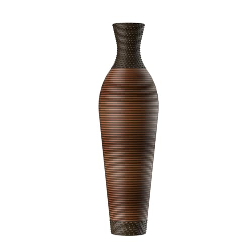 Hand-Woven Floor Vase 39 Inch Tall, Brown PVC Rattan Decorative Vase for Living Room Entryway, Large Farmhouse Boho Style Vase for Home Decor Office Bedroom