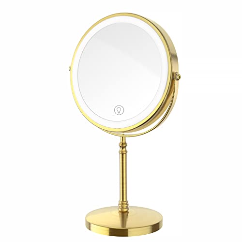 DEIOVWXS Makeup Mirror, Rechargeable Vanity Mirror with 3 Lights, 1X/10X - color: Brushed Bronze