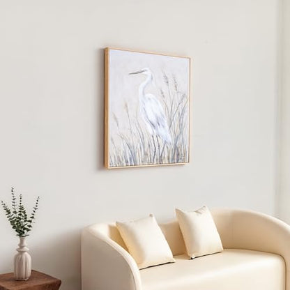 Eonzeun 32x32 Inch Framed Textured Canvas Wall Art, Large Neutral Egret Wabi-Sabi Painting for Living Room, Bedroom - color: Egret-1, size: 32"L x 32"W
