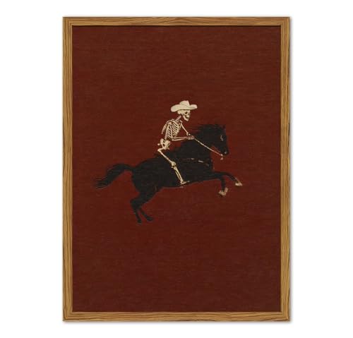 Framed Vintage Western Cowboy Wall Art, Gothic Skeleton Riding Horse Pictures Wall Decor, Southwestern Black Bronco Rider Paintings Canvas Prints Dark Home Decor for Living Room Bedroom 8x10 inch - color: Skeleton, size: 10"L x 8"W