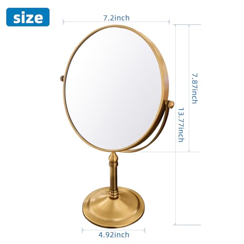 Antique Brass Makeup Mirror 1X/10X Free Standing 8 Inches 360 Swivel Dual-Sided Tabletop Makeup Mirror, Metal - color: Antique Brass Without Light