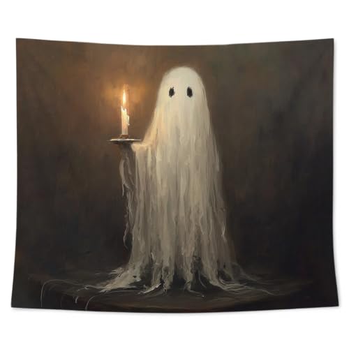 AHNWICNR Ghost Halloween Tapestry, Dark Moody Cute Ghost Wall Hanging Decor - color: Ghost Candle