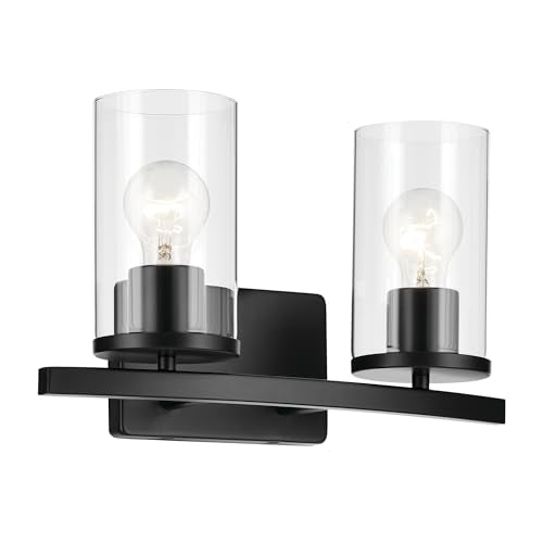 Kichler Crosby 2-Light Bathroom Vanity Light, Black - color: Black, size: 2 Light, style: Clear Glass
