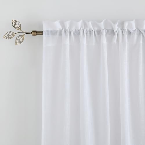 RYB HOME Antique Brass Curtain Rod 1 Inch Adjustable Heavy Duty Leaf Finial - color: Antique Brass, size: 48-86"