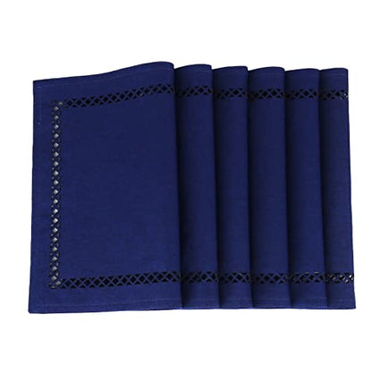 Placemats Set of 6 for Dining Table with Hollow Edge Design- Table Mats 12x 18 Inch, Cloth Place mats Machine Washable (Blue 6pcs) - color: H-blue, size: 6 pcs
